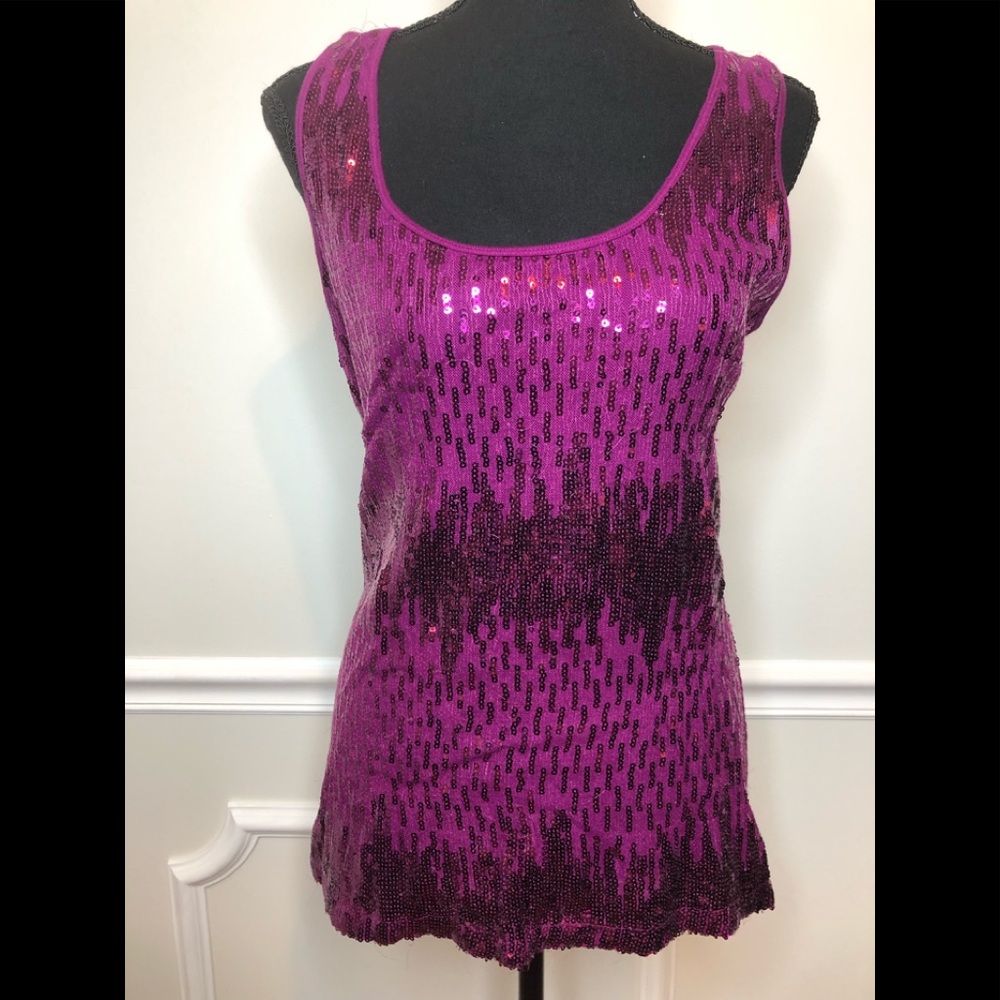 Express long line tank, sequin front, ribbed back